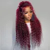 99J Burgundy 13x4 HD Lace Water Wave Frontal Human Hair Hair Glueless Red Brazilian Brazilian Rigs 36 Ing