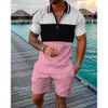 Survêtements pour hommes été survêtement pour hommes couleur unie polo short ensemble col rabattu fermeture éclair t-shirt costume homme vêtements streetwear tenues 230731