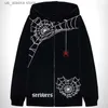 Mannen Hoodies Sweatshirts Spider Web Print Hoodie Sweatshirt Rits Mannen Punk Sport Jas Hooded Harajuku Gothic Casual Hoodies Sweatshirt Y2K Streetwear T230731