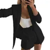 Kvinnors kostymer 2023 Kvinnor Set Autumn Long Sleeve Cardigan Blazer Shorts Solid Set Lady Short Slim Suit Jacket