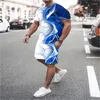 メンズトラックスーツ特大の夏のファッションジョギングTシャツセット3Dプリンティング2ピース短袖とショートパンツカジュアルスポーツSE