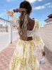 Основные повседневные платья вырезаны глубокие v g nece long платье женская одежда для печати цветочный сексуальный тонкий макси -парео с длинным рукавом халат Boho vestidos 230801