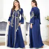 Etnische Kleding Abaya Voor Vrouwen 2023 Zomer Herfst Moslim Mode Lange Mouwen V-hals Polyester Abaya Jurken Met Riem Jurk