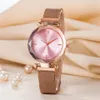 Populaire marque de mode femmes fille couleur or Rose bande en acier en métal boucle magnétique style montre-bracelet à quartz Di 03283r