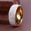 Bagues de luxe en acier inoxydable pour femmes et hommes, bijoux à la mode avec strass en cristal, bagues de fiançailles de mariage