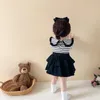 衣類セット2023韓国のファッションベビーガールズ服服の幼児の女の子ストライププリントロンパーズ2ピースドレスセットツインシスターマッチ