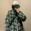 Men's Casual Shirts Spring Long-sleeved Shirt Men Fashion Orange Green Vintage Plaid Mens Japanese Streetwear Loose Oversize