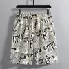 Heren Shorts Cartoon Graffiti Katoen Zomer Slank Plus Vet Over De Knie Losse Rechte Pijpen Strand Broek Trend Mannen Zand Tij