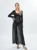 Casual Dresses Women Seed-Through Mesh Sheer Beach Long Dress Flare Sleeve V Neck Ruffle Trim A-Line Party Street Cover-ups