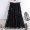 Skirts SURMIITRO Patchwork Tulle Long Skirt For Women 2023 Summer Korean Cute Bow A Line High Waist Pleated Mesh Midi Female Pink