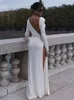 Casual Dresses Elegant White Long Evening Dress Women Full Sleeve Backless Round Neck High Split Party Club Dinner Vestidos Fashion