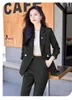 Kvinnors tvåbitar byxor High End Office Professional Blazer 2-stycke Set Autumn Solid Fashion Female Jacket Business Pusa Plus Size Plus Size Plus Size