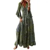 Casual Dresses Beautiful Lady Beach Dress Long Sleeves Women Maxi Loose Hem Dress-up Vintage Summer Holiday Spring