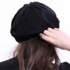 Stingy Brim Hats Geebro Женская простой цвет вязаная шляпа, женские, французские художники Beanie Beret Шляпы весна, повседневные тонкие риски для женщин J0802