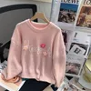 Kobiet Sweters list haftowany kwiat Krótki dzianin Sweter 2023 Autumn Winter Sweet Top O Szyja Puchanie rękawa Pullover LQ_SONGYI SY07