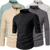 Men's Casual Shirts High Quality Henley Collar Long Sleeved Striped Shirt Pullover T-shirt