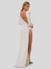 Casual Dresses Elegant White Long Evening Dress Women Full Sleeve Backless Round Neck High Split Party Club Dinner Vestidos Fashion