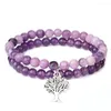 Charmarmband Purple Natural Stone Round 6mm pärlstav armband Amethysts Lilac Fashion Tree of Life Bangle