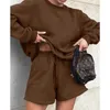 Feminino 2023 outono/inverno nova moda casual em torno do pescoço pulôver camisola shorts conjunto para mulher