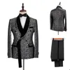 Leopard Print Tuxedo for Groom Silver-Black Men Suits 2 PCS Blazer Pants Business Wedding حفلة موسيقية مخصصة مصنوعة