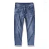 جينز جينز سولي الأعمال غير رسمية مستقيمة الموضة الكلاسيكية الكلاسيكية العمل الأزرق سراويل سراويل الذكور العلامة التجارية