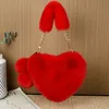 Barbiecoress New Peach Heart Bag Plush Heart shaped Bag Single Shoulder Oblique Straddle Female Student Handheld Chain Bag Love Handheld Change Bag 230802