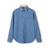 Damesblouses Denim overhemd met asymmetrische zoom Lange mouwen Klassiek blauw Single-breasted damesblouse met omgeslagen kraag 2023 Vroege lente