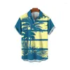 Herren-Freizeithemden, übergroß, hawaiianisches 3D-gedrucktes, kurzärmeliges Medusa-Korean-Hemd, Sommer-Herren-Oberteil mit Kokosnussbaummuster im chinesischen Stil