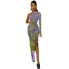 Robes décontractées Violet Lavande Maxi Dress Une épaule Champ Nature Plante Street Style Moulante Design Moderne Vêtements