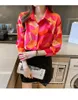 Women's Blouses Vintage Geometric Pattern Shirt Women Elegant Office Ladies Y2k Korean Long Sleeve Patchwork Casual Tops Female Autumn