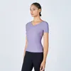 Lu Women Yoga Outfit Short Sleeve V Neck Breattable Seamless Fintness Gym Short Top Summer AL-669V