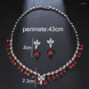 Necklace Earrings Set Luxury Dinner Crystal Bridal Wedding Dress Jewelry Red Zircon Jewel. Rows