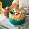 Ciotole Ciotola Di Ramen Blu Gradiente Utensili Con Manico Creativo Per Cucina Insalata Di Vetro Addensato Stoviglie A Scena Multipla