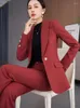 Zweiteilige Hosen Frauengeschäftsarbeit Tragen Anzug Red Coffee Schwarz Plaid Büro Damen Blazer und Hosen weibliche formelle 2 Set