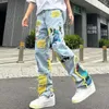 Men's Jeans 2023 Streetwear Men Stylish Hip Hop Ripped Patch Slim Fit Pants Casual Straight Denim Trousers