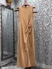 Casual Dresses 2023 Summer Long Dress High Quality Ladies Pleated Deco Sleeveless Khaki Beige Black Maxi Elegant Woman