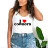 Débardeurs pour femmes I Love Cowboy Débardeurs sans manches drôles Coton Y2k Hors de l'épaule Sexy Vêtements de fête Gothique Graphic Tee Streetwear Girls