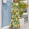 Casual Dresses Giraffe Print Dress High Neck Green And Gold Pattern Bohemia Long Sleeve Korean Fashion Maxi Kawaii Vestido