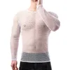 Men s Tank Tops Mens Transparent Sexy Mesh T Shirts See Through Fishnet Long Sleeve Muscle Undershirts Nightclub Party Perform Tees Clothes 230802