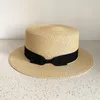 Breda randen hattar Sommar för kvinnor Sun Hat Beach Ladies Boater med Bowknot Casual Straw