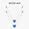 Pendentif Colliers Modian 925 Sterling Silver Eexquisite Blue Heart Opal Collier De Mode Or Rose Couleur Lien Chaîne Pour Les Femmes Fine Jewelry 230801