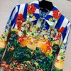 2023 Herfst Blauwe Bloemen Gestreepte Print Riem Jurk Lange Mouwen Revers Hals Knoppen Single-Breasted Casual Jurken B3G011527