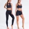Active Sets Dames Sport BH Naadloze Yoga Wear Push Up Rits Dubbele Bandjes Tank Top Ademende Strakke Hoge Taille Broek Gym Shorts Set