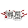Crawson 7 Piece Stainless Steel Cookware Set in Chrome with Red Handles