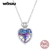 Pendant Necklaces WOSTU Adjustable 925 Sterling Silver Purple Sea Fish Scale Heart Love Long Chain Necklace For Women Jewelry CQN468 230801