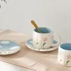 Koppar Saucers Spring Blue Sky och White Clouds Illustration Vind Ceramic Coffee Korea Advanced Design Sense.