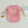 Cardigan Baby Girls Boys Sweater Romper Toddler Winter Clothes Long Sleeve Letter Embroidery Knit Bodysuit Knitwear Infant Fall Outfit 230802