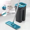 MOPS Flat Squeeze Mop med snurrhink Handfri Wringing Floor Cleaning Microfiber Mop Pads våt eller torr användning på lövlaminat 230802