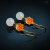 Dangle Earrings 925 Silver-encrusted White Jade Ball Flower Authentic Natural And Tianyu Pearl Ear Ornament Distribution Certifica