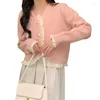 Frauen Pullover Koreanischen Stil Chiffon Nähte Strickjacke Perle Schnalle V-ausschnitt Pullover Süße Nette Top Student Mantel Mode